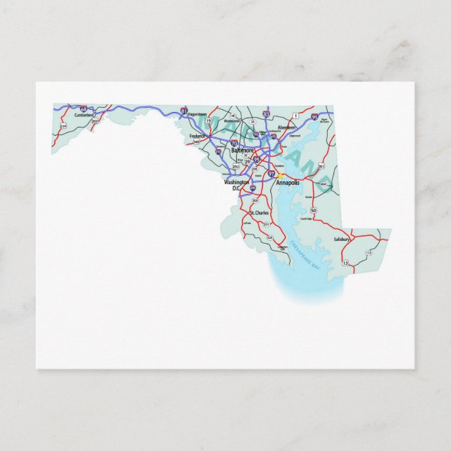 postal del mapa interestatal de Maryland (Anverso)