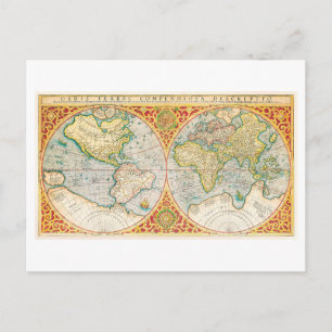Postal del Mapa Mundial Antiguo 1637