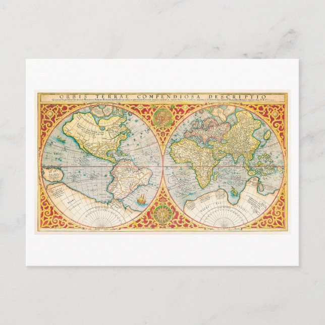 Postal del Mapa Mundial Antiguo 1637 (Anverso)
