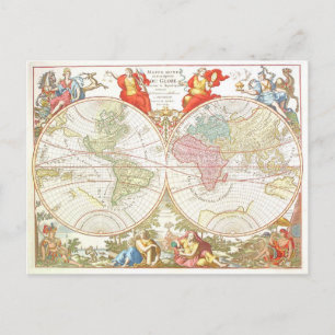 Postal del Mapa Mundial Antiguo c1694