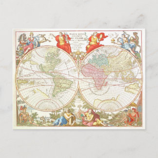 Postal del Mapa Mundial Antiguo c1694