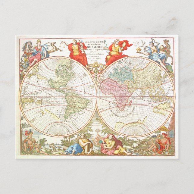 Postal del Mapa Mundial Antiguo c1694 (Anverso)