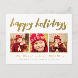 Postal del marco de la foto de Navidad 3 del oro