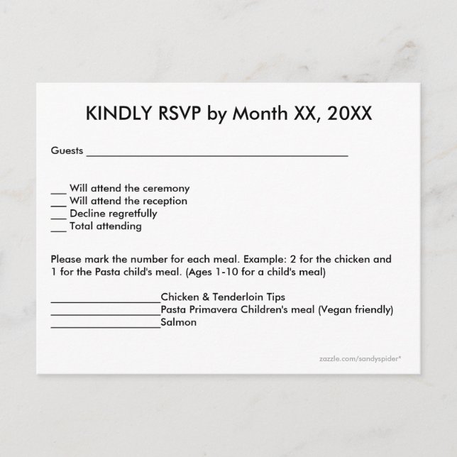 Postal del menú RSVP de corazones de amor y fragme (Anverso)