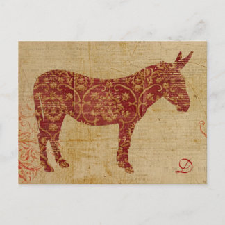 Postal del monograma de la silueta del burro del