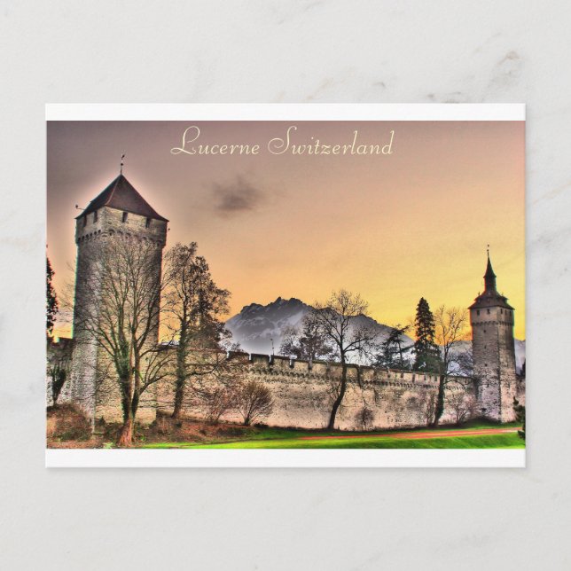 Postal del Muro de Musegg en Suiza Lucerne (Anverso)