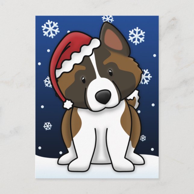 Postal del navidad de Kawaii Akita (Anverso)