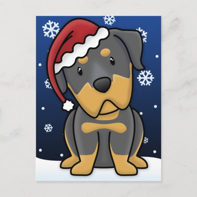 Postal del navidad de Kawaii Rottweiler (Anverso)