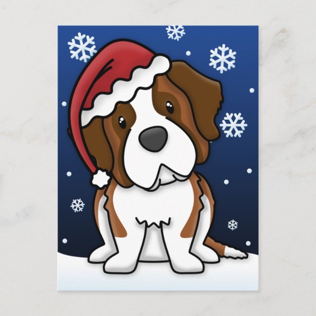 Postal del navidad de Kawaii St Bernard (Anverso)