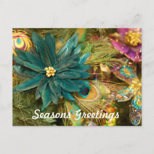 Postal del navidad de la pluma del pavo real del