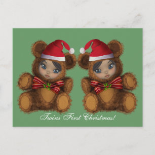 Postal del navidad de los gemelos de Santa del oso
