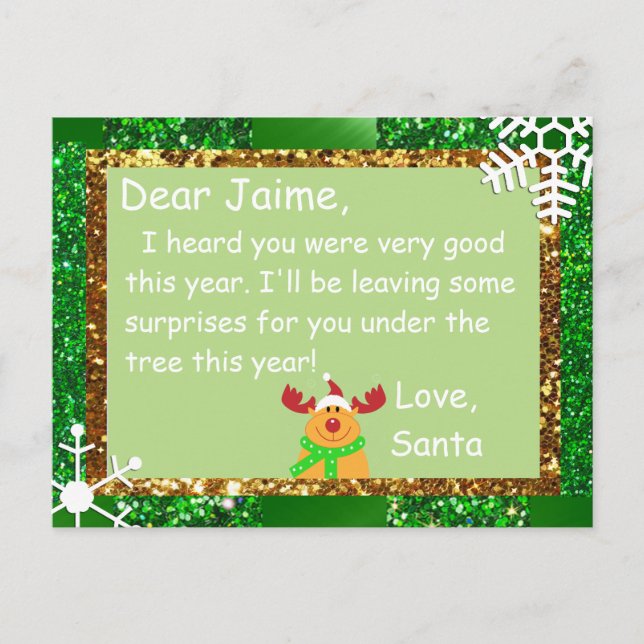 Postal del navidad de Santa a un niño (Anverso)