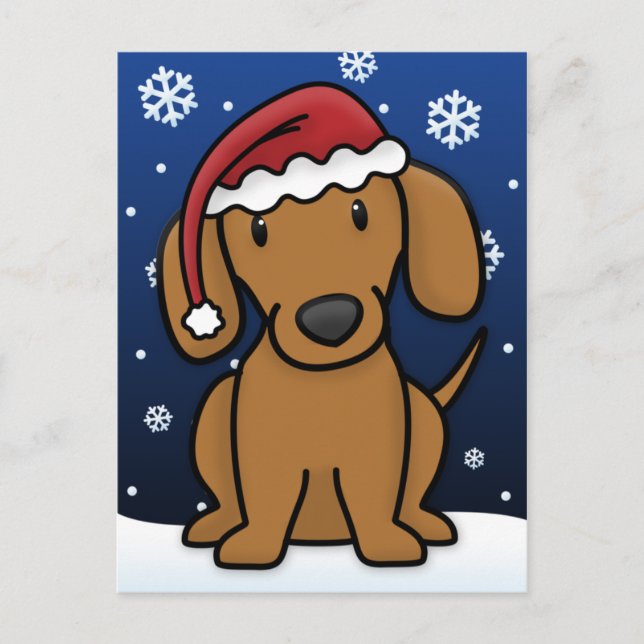 Postal del navidad del Dachshund de Kawaii (roja) (Anverso)