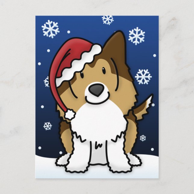 Postal del navidad del perro pastor de Kawaii (Anverso)