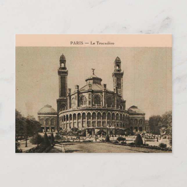 Postal del Palacio de Trocadero de París alrededor (Anverso)