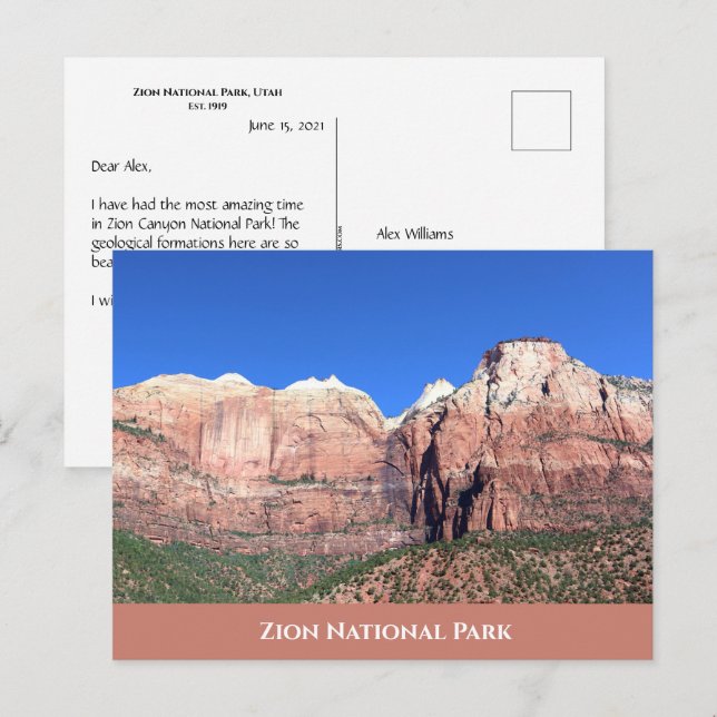 Postal del Parque Nacional de Zion (Anverso / Reverso)