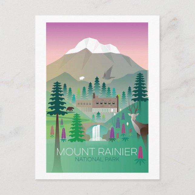 Postal del Parque Nacional Mount Rainier (Anverso)