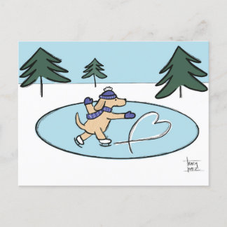 Postal del perro de patinaje sobre hielo