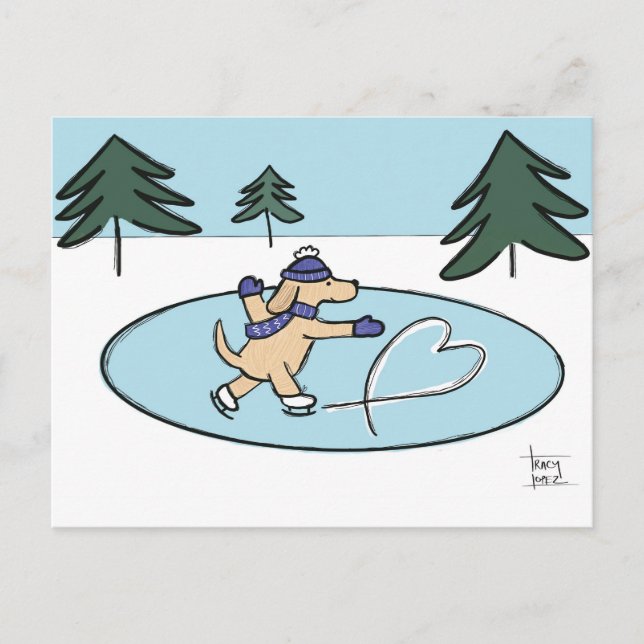 Postal del perro de patinaje sobre hielo (Anverso)