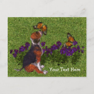 Postal del Personalizable Beagle Puppy Butterflies