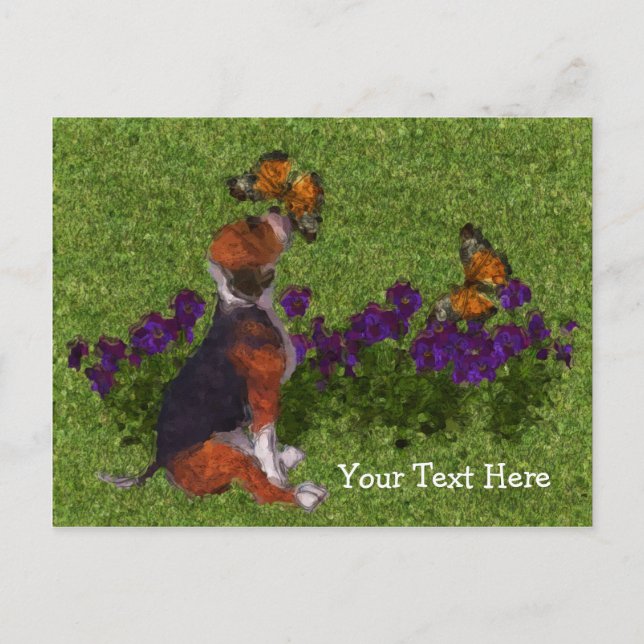 Postal del Personalizable Beagle Puppy Butterflies (Anverso)