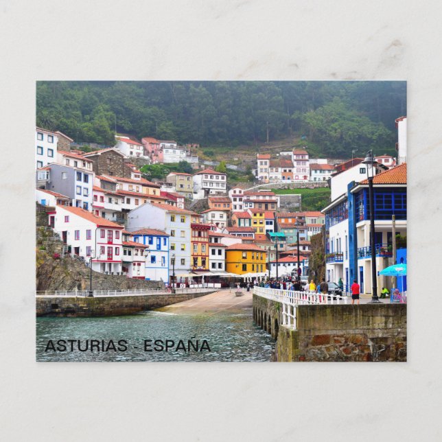 postal del pueblo de Cudillero, en Asturias (Anverso)