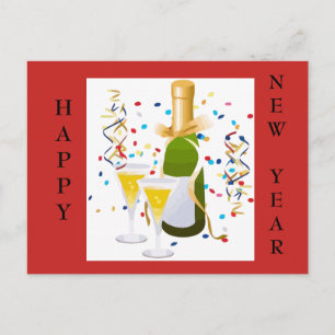 Postal del rojo del confeti del champán de la