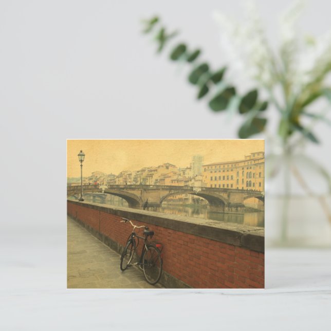 Postal del Viejo Puente Vintage Ponte Vecchio Flor (Anverso de pie)