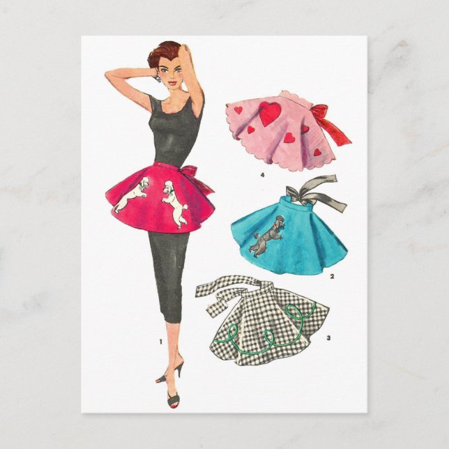 Postal Delantal retro de la falda del caniche de la moda (Anverso)