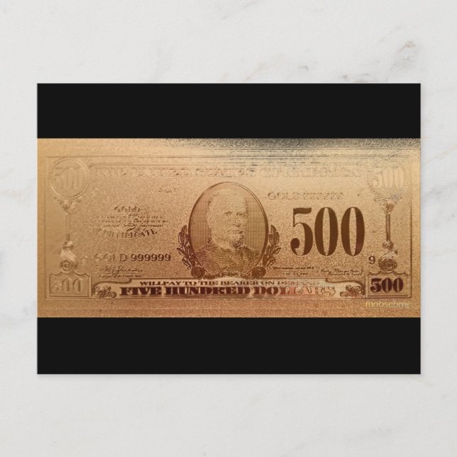Postal Delante de la factura de 500 dólares de los EE.UU. (Anverso)