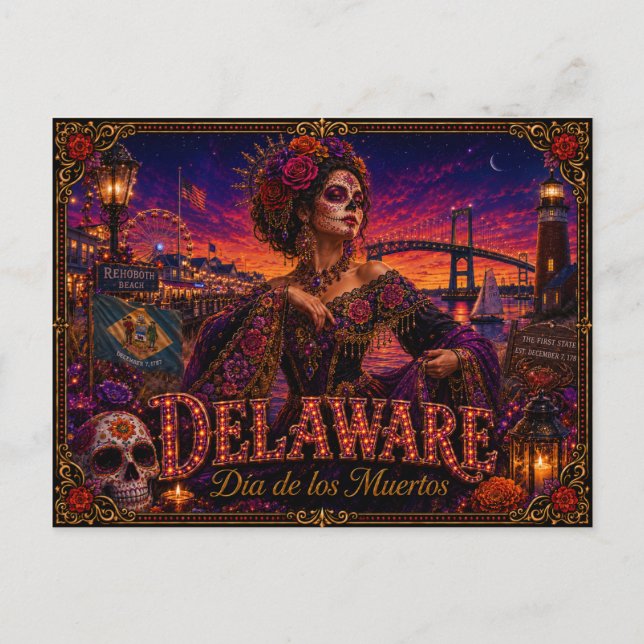 Postal Delaware Día de los Muertos Retro (Anverso)