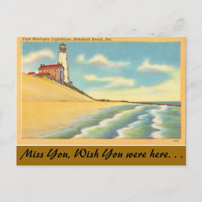 Postal Delaware, faro, playa de Rehoboth (Anverso)