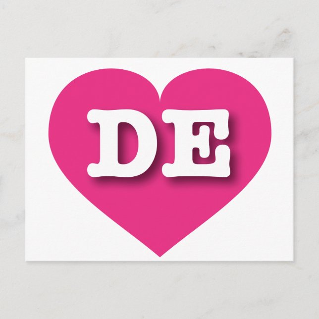 Postal Delaware Hot Pink Heart - Me encanta DE (Anverso)