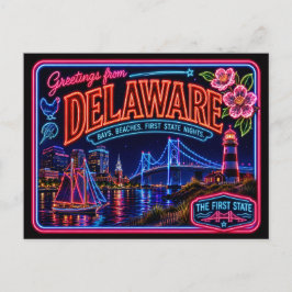 Postal Delaware Neon Estado Retro Vintage