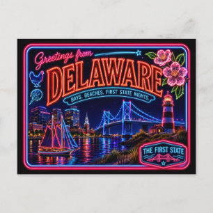 Postal Delaware Neon Estado Retro Vintage