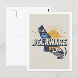 Postal Delaware Retro Travel Design Icónico Estados Unido
