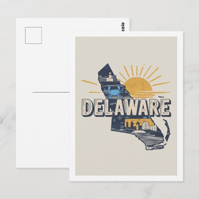 Postal Delaware Retro Travel Design Icónico Estados Unido (Anverso / Reverso)