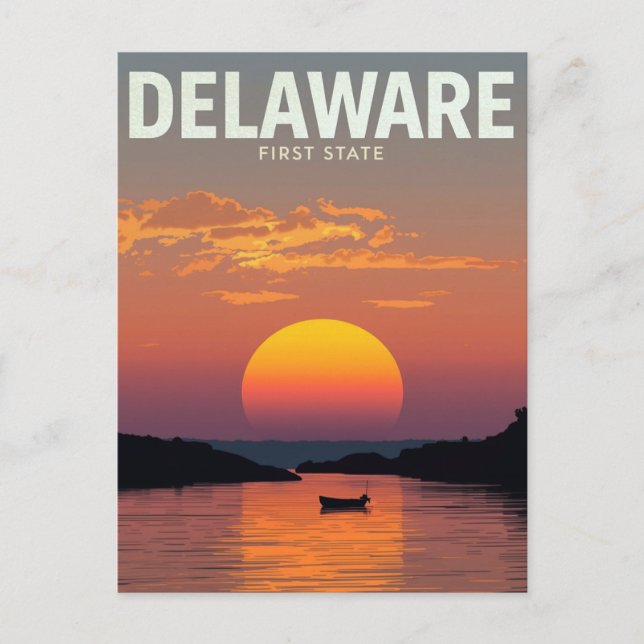 Postal Delaware Sunset Minimalist Boat Travel Art (Anverso)
