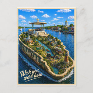 Postal Delaware Wish You Were Here Serie del Estado