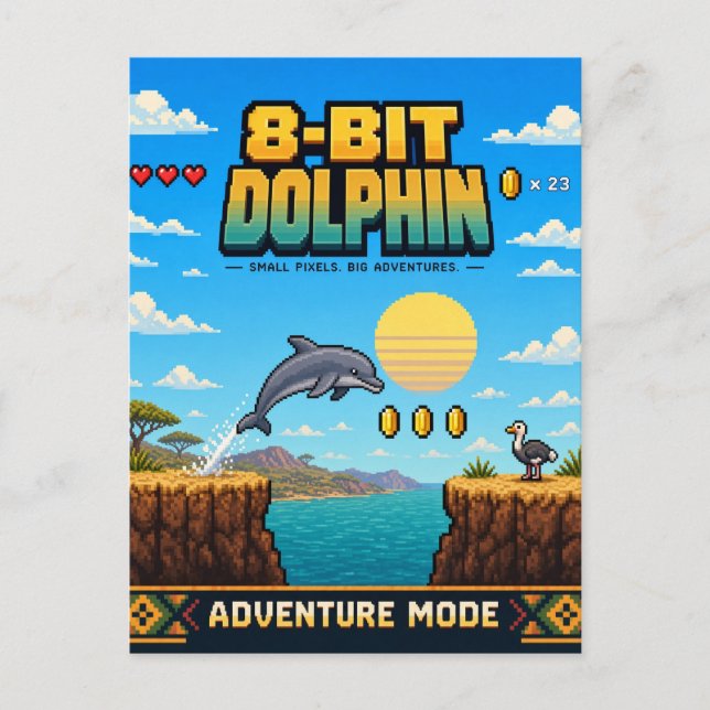 Postal Delfín, arte de píxeles retro de 8 bits (Anverso)