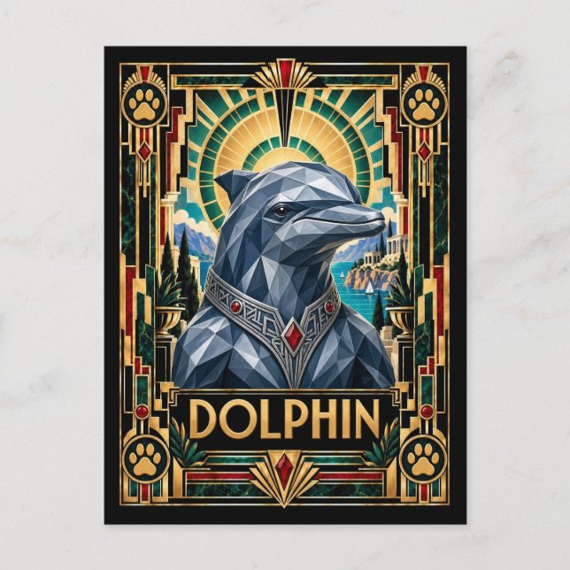 Postal Delfín, Arte Deco Fauna (Anverso)