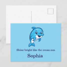 Postal Delfín Azul Feliz y Lindo Dibujo Animado Criatura 