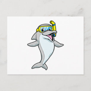 Postal Delfín buceando con snorkel