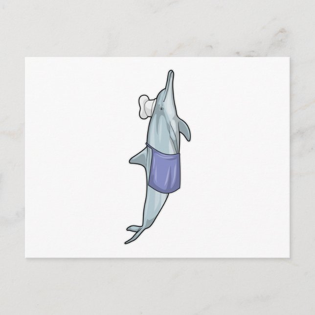 Postal Delfín como cocinero con gorro de chef (Anverso)