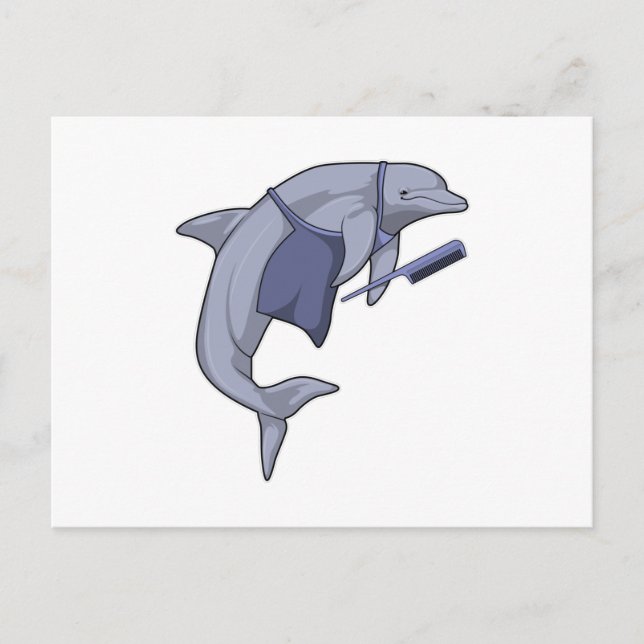 Postal Delfín como peluquero con peine (Anverso)