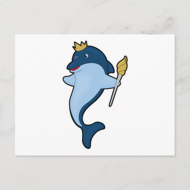 Postal Delfín como rey con cetro y corona (Anverso)