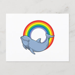 Postal Delfín con arcoiris