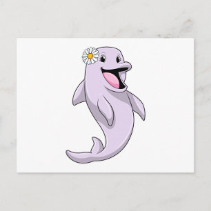 Postal Delfín con flor de margarita