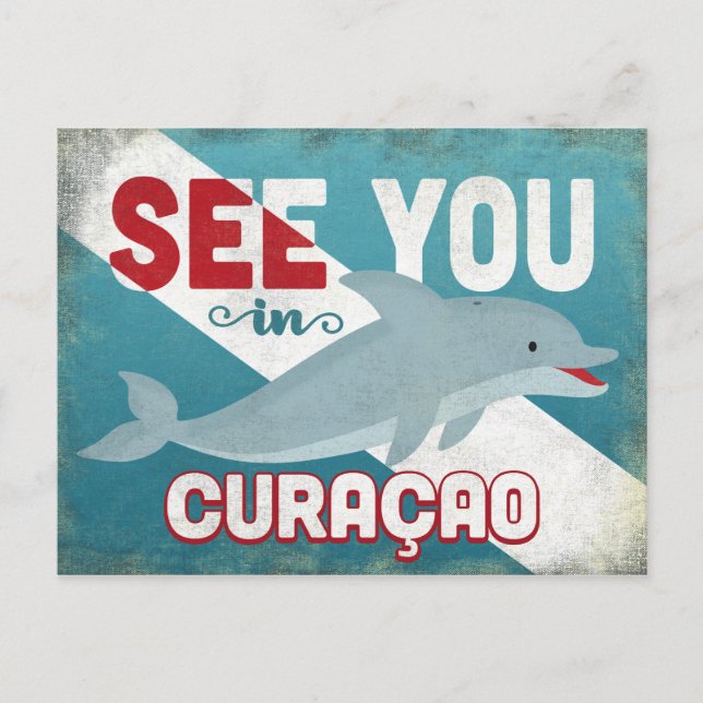 Postal Delfín de Curaçao - Viaje retro vintage (Anverso)