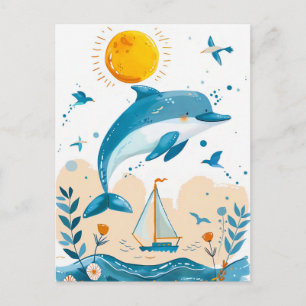 Postal Delfín de Dibujos Animados Saltando fuera del Agua